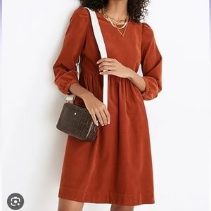 NWT Madewell Corduroy Puff-Sleeve Mini Dress